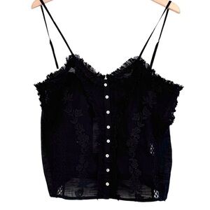 NWT Zara Black Eyelet Embroidered Detail Sheer Cami 100% Cotton Buttons Size L